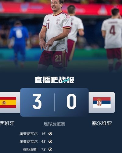 西班牙3-1秘鲁：奥亚萨瓦尔闪击+佩德里破门